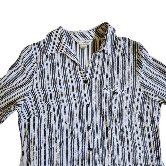 Allison Daley white gray striped button up top sz 14 - Picture 3 of 10